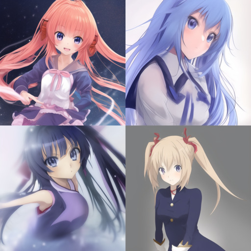 four anime girls, arranged in a 2x2 grid