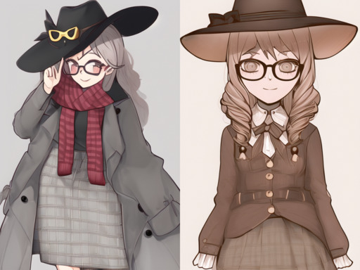 two anime girls, wearing hats and glasses, arranged in a 1x2 grid